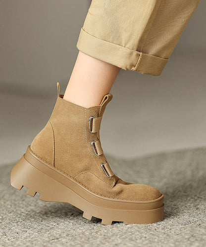 Simple Splicing Platform Boots Brown Suede Cross Strap