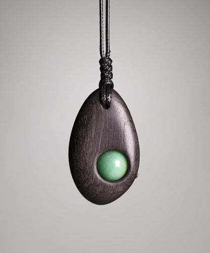 Simple Style Handmade Inlaid Jade Wooden Neutral Pendant Necklace