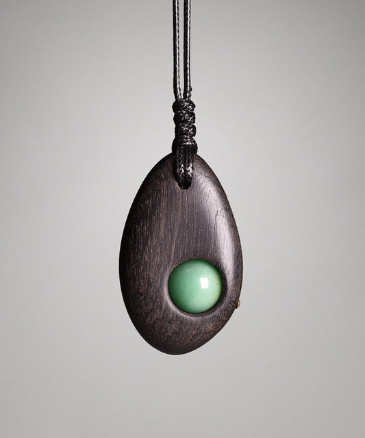 Simple Style Handmade Inlaid Jade Wooden Neutral Pendant Necklace