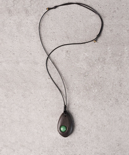 Simple Style Handmade Inlaid Jade Wooden Neutral Pendant Necklace