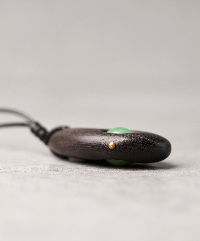 Simple Style Handmade Inlaid Jade Wooden Neutral Pendant Necklace