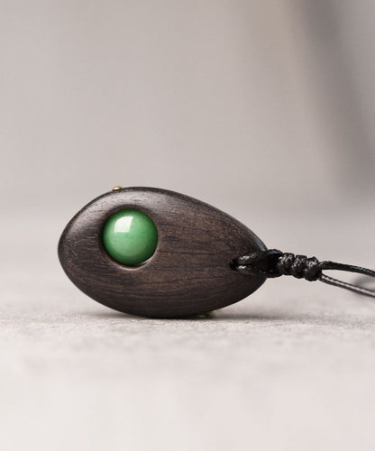 Simple Style Handmade Inlaid Jade Wooden Neutral Pendant Necklace