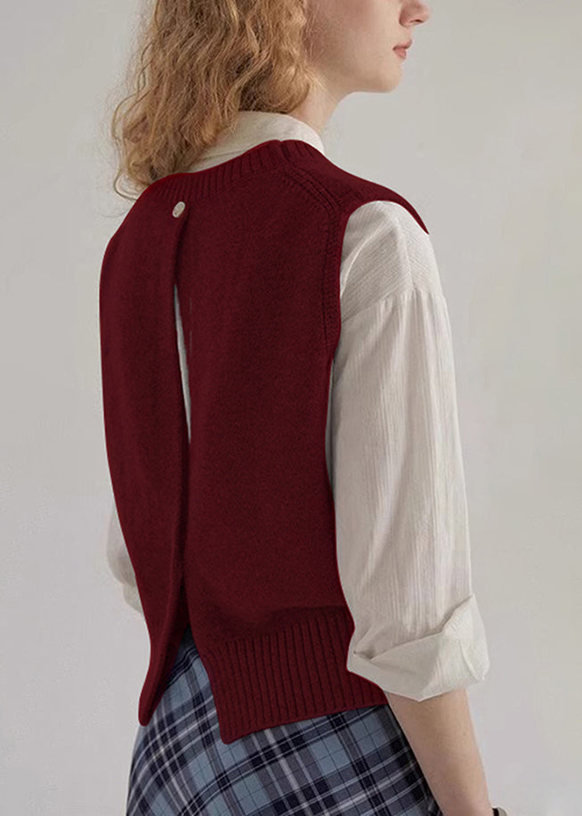 Simple Style Mulberry O Neck Knit Vest Sleeveless