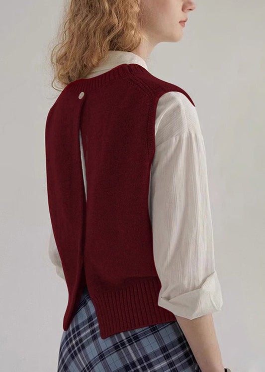 Simple Style Mulberry O Neck Knit Vest Sleeveless