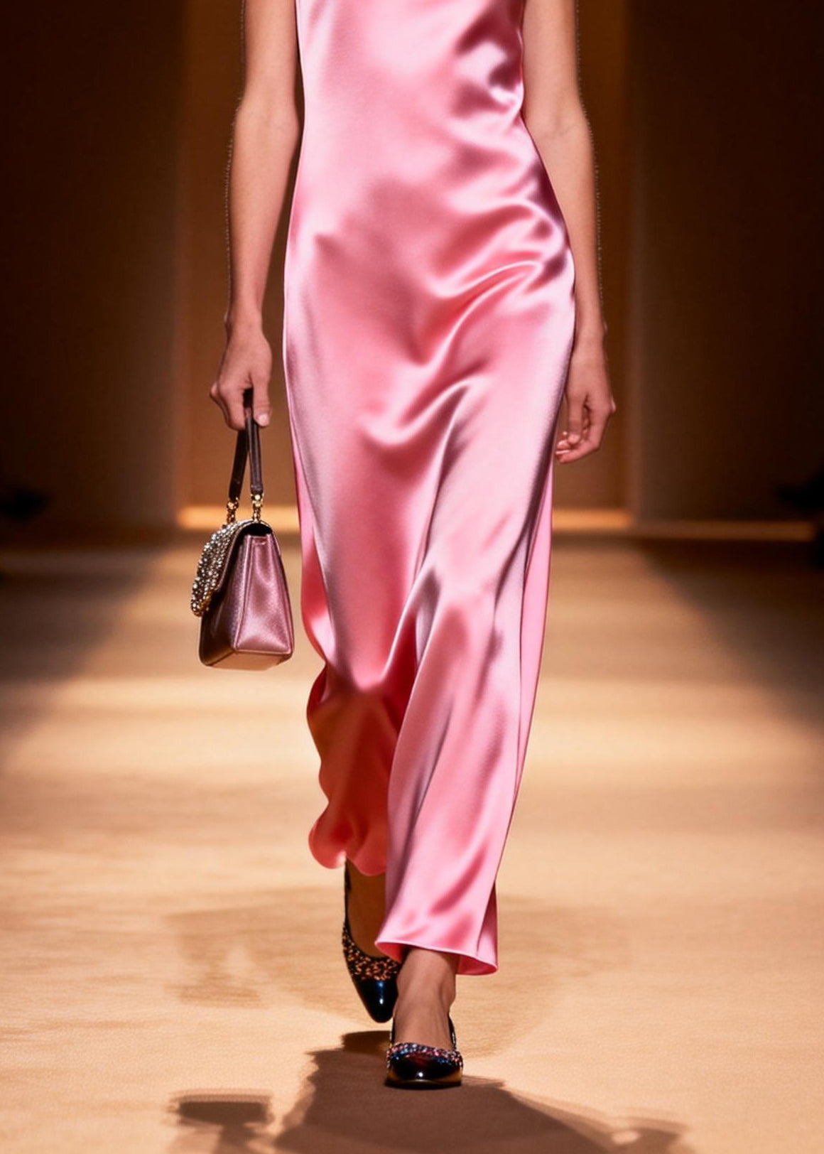 Simple Style Pink O Neck Silk Ankle Dress Sleeveless