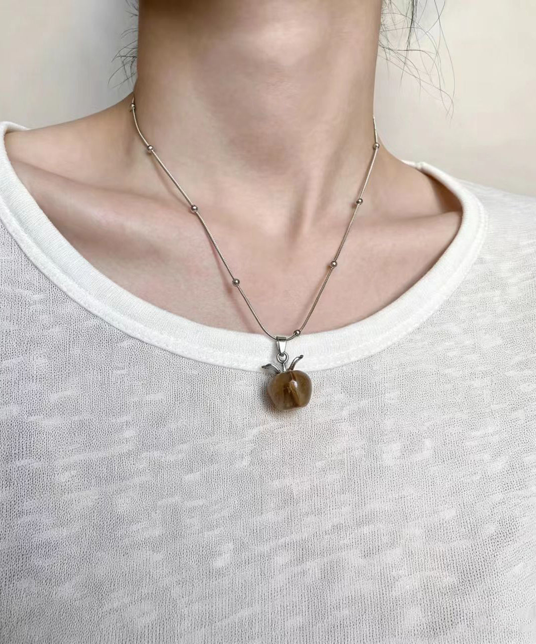 Simple Titanium Steel Natural Stone Pendant Necklace