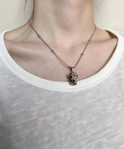 Simple Titanium Steel Natural Stone Pendant Necklace