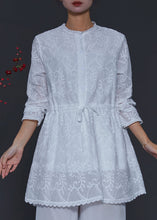 Load image into Gallery viewer, Simple White Embroidered Cotton Cinched Blouse Tops Spring