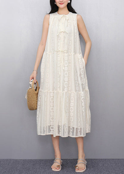 Simple White Hollow Out Tulle A Line Dress Sleeveless