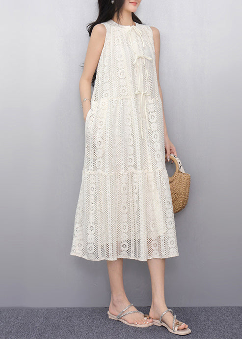 Simple White Hollow Out Tulle A Line Dress Sleeveless