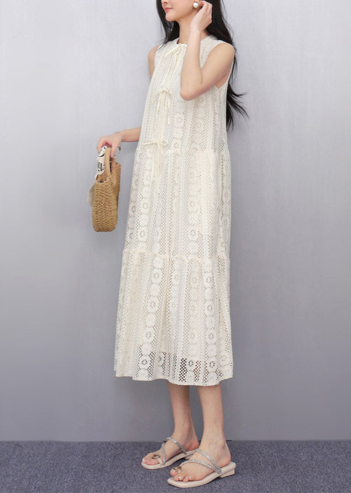 Simple White Hollow Out Tulle A Line Dress Sleeveless