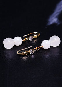 Simple White Jade Gourd Drop Earrings