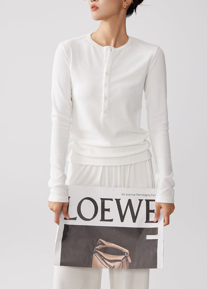 Simple White O-Neck Button Down Cotton Two Piece Set Women Clothing Spring