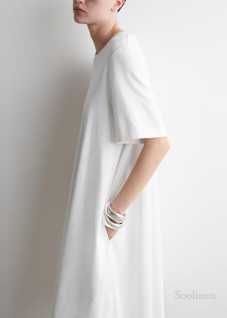 Simple White Oversized Cotton Day Dresses Summer