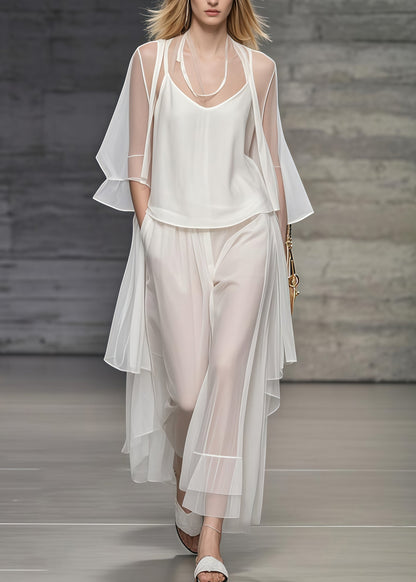 Simple White Oversized Draping Tulle Two Pieces Set Summer