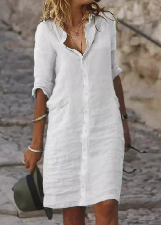 Simple White Oversized Linen Day Shirt Dress Summer
