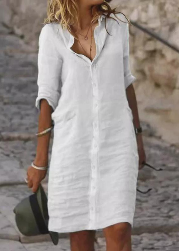 Simple White Oversized Linen Day Shirt Dress Summer