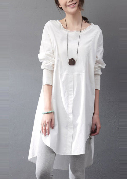 Simple White Oversized Side Open Cotton Day Dress Fall