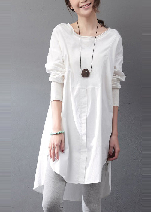 Simple White Oversized Side Open Cotton Day Dress Fall