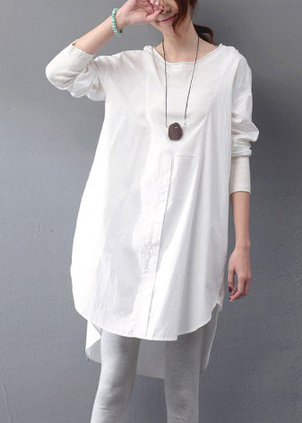 Simple White Oversized Side Open Cotton Day Dress Fall