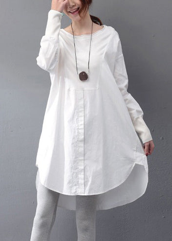 Simple White Oversized Side Open Cotton Day Dress Fall