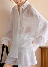 Load image into Gallery viewer, Simple White Pockets Shirts And Shorts Two Piece Suit Set Long Sleeve