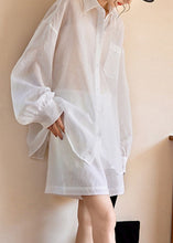 Load image into Gallery viewer, Simple White Pockets Shirts And Shorts Two Piece Suit Set Long Sleeve