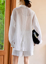 Load image into Gallery viewer, Simple White Pockets Shirts And Shorts Two Piece Suit Set Long Sleeve