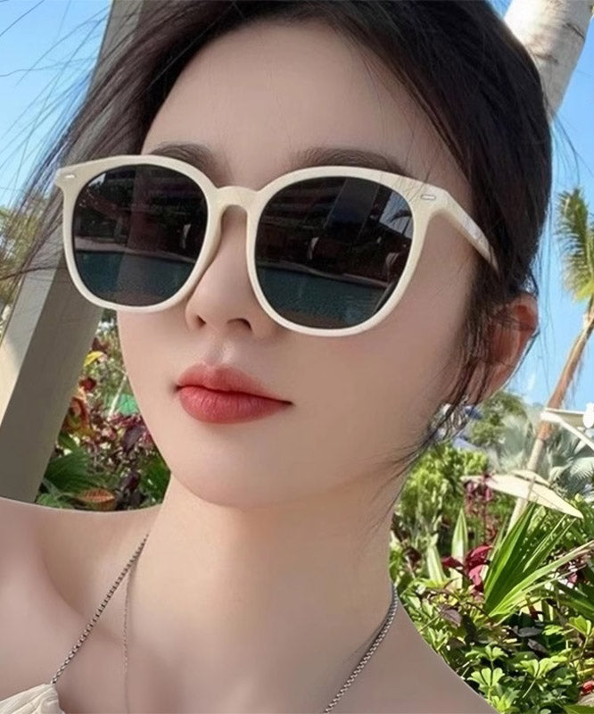 Simple White Resin Patchwor UV Protection Sunglasses