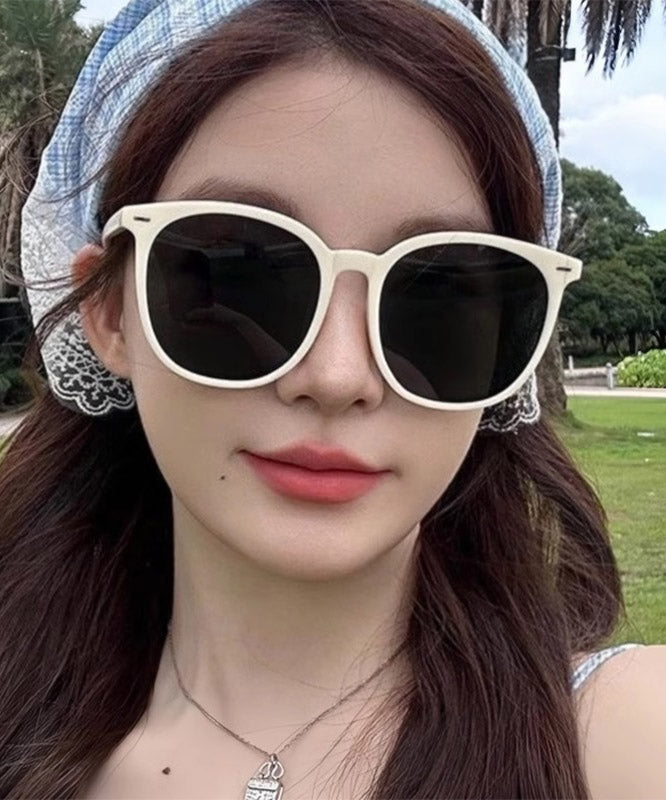 Simple White Resin Patchwor UV Protection Sunglasses