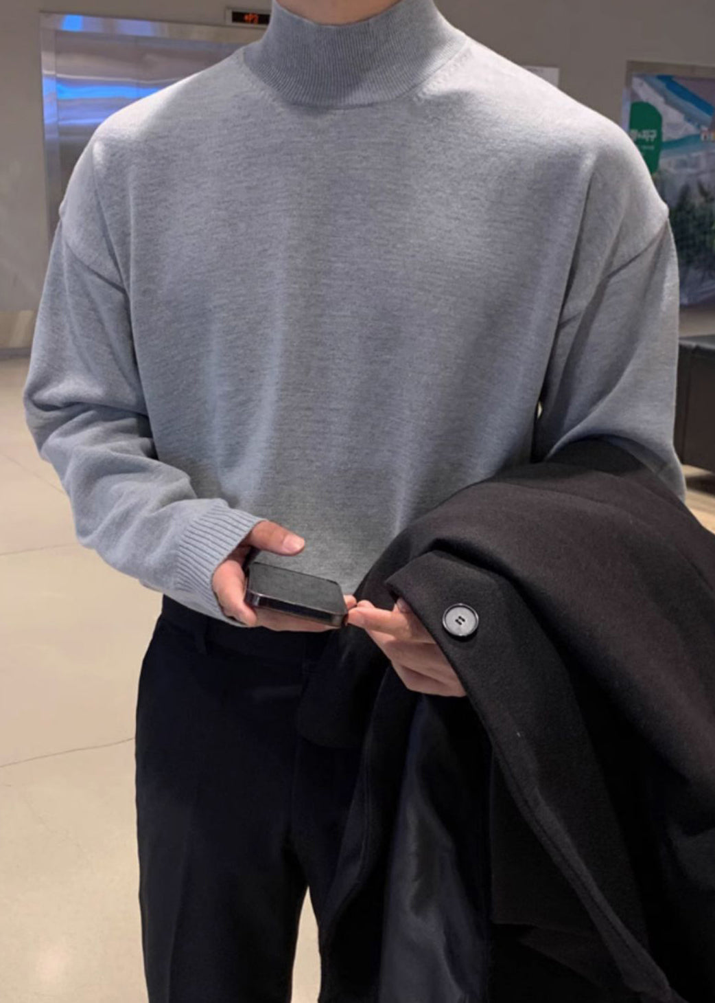 Simple White Solid Knit Mens Sweaters Turtleneck Winter