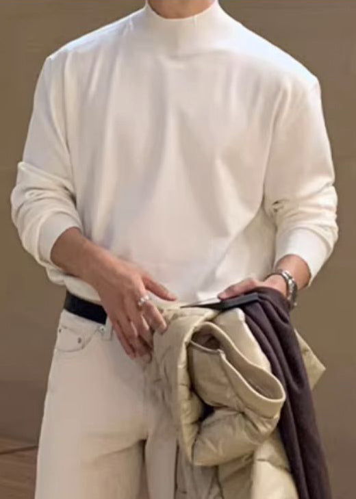 Simple White Solid Knit Mens Sweaters Turtleneck Winter