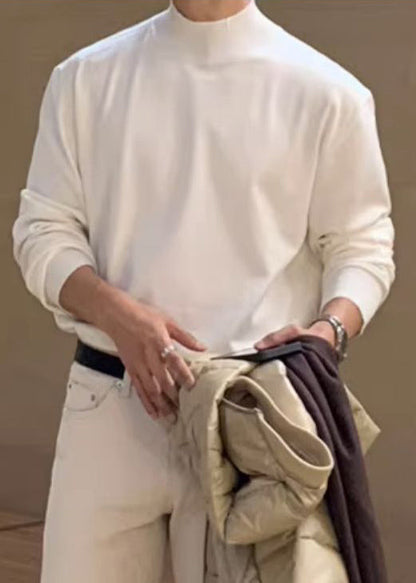 Simple White Solid Knit Mens Sweaters Turtleneck Winter