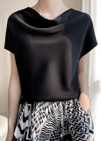 Simple White Solid Turtle Neck Silk T Shirts Summer