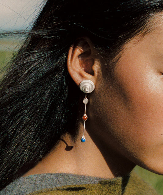 Simple White Sterling Silver Gem Stone Agate Conch Drop Earrings