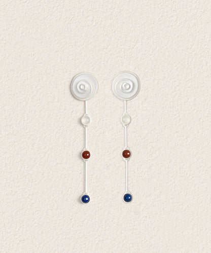 Simple White Sterling Silver Gem Stone Agate Conch Drop Earrings