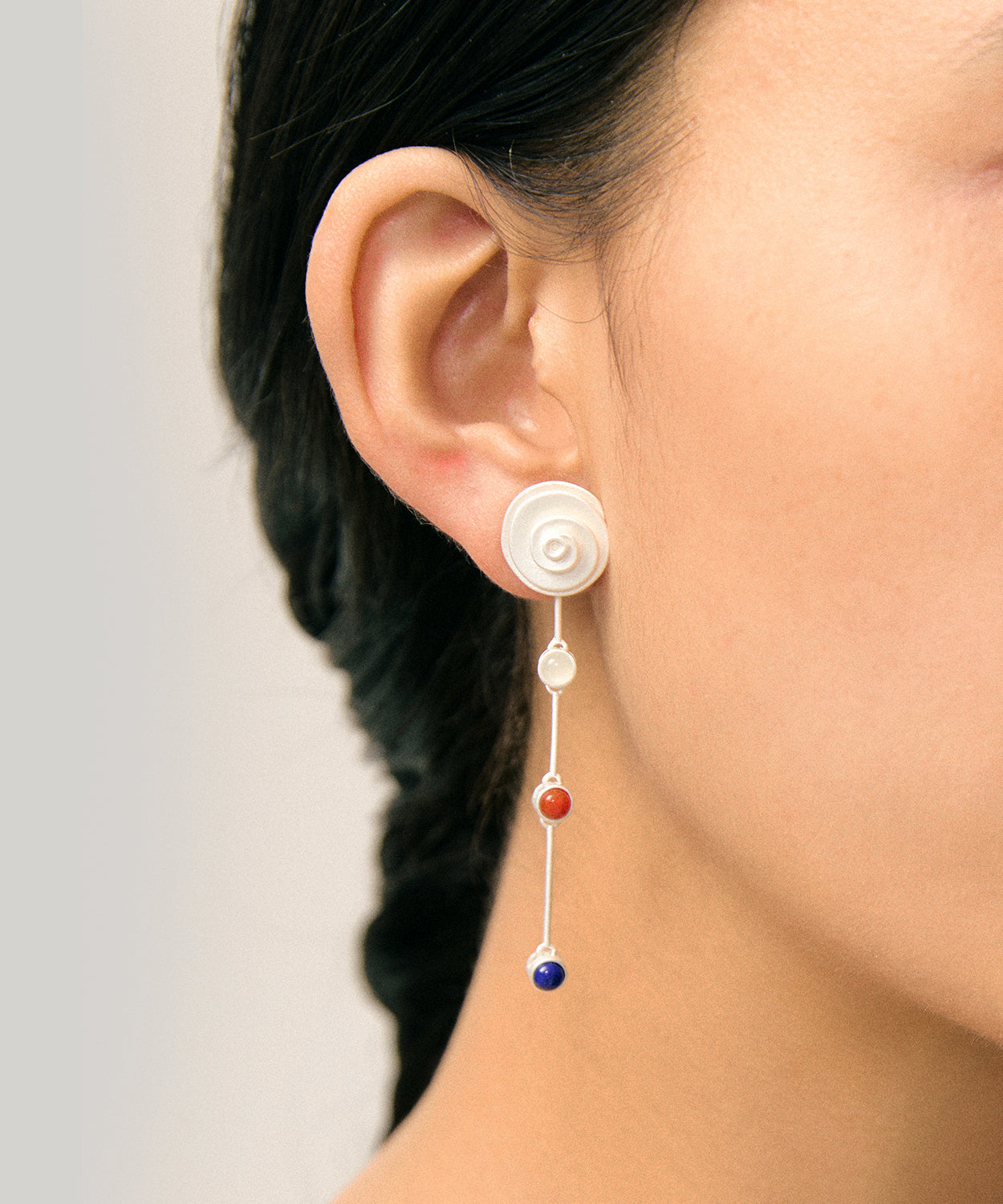 Simple White Sterling Silver Gem Stone Agate Conch Drop Earrings