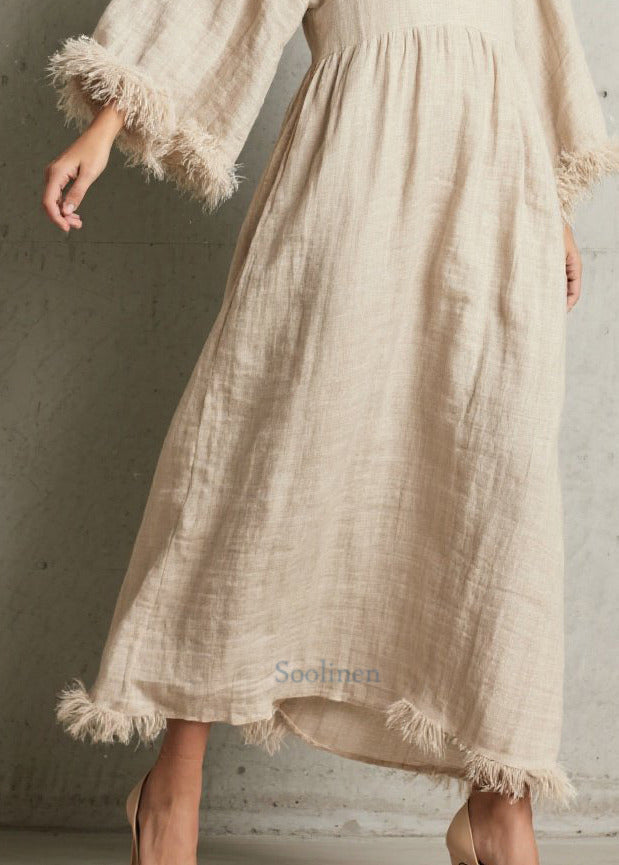 Simple White V Neck Patchwork Faux Fur Ankle Dress Fall