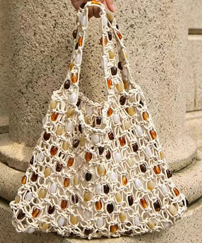 Simple White Weave Multicolour Beading Cut Out Shoulder Bag