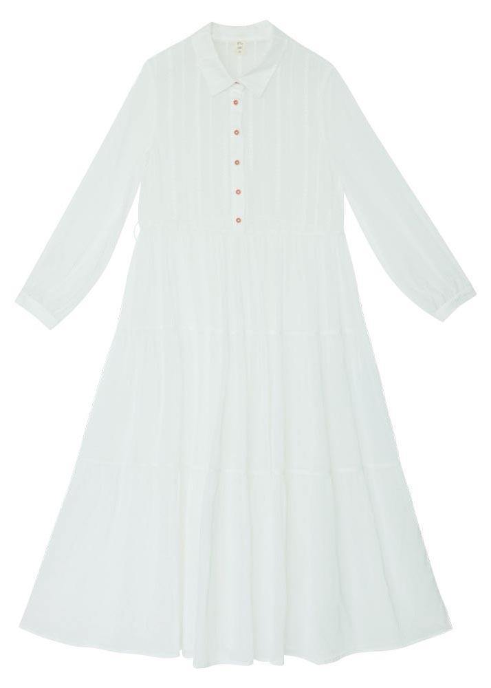 Simple White tie waist Long sleeve Party Summer Chiffon Dress - SooLinen