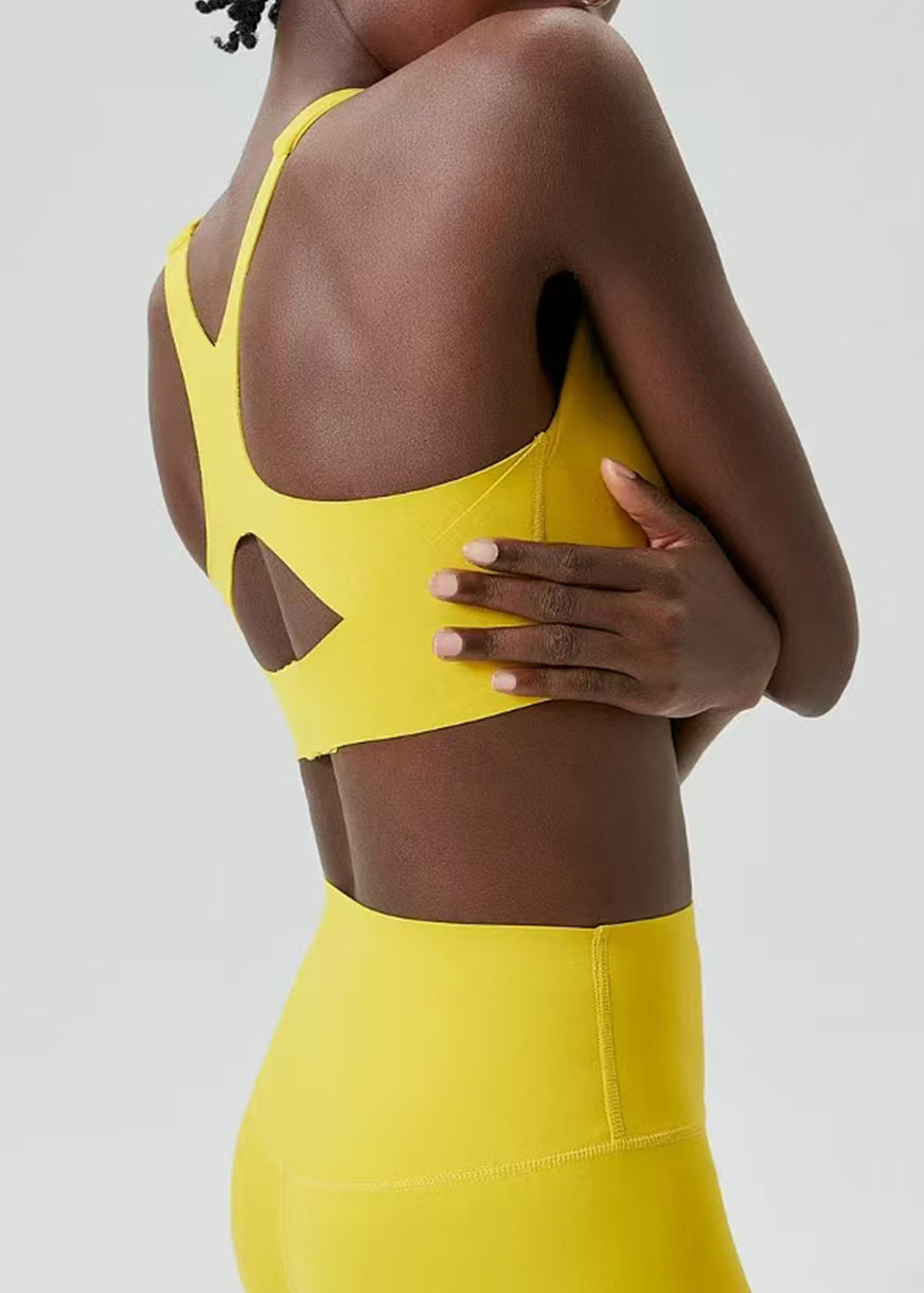 Simple Yellow Breathable Adjustable Back Hook Sports Bra Tank Top