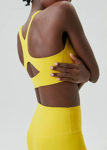 Simple Yellow Breathable Adjustable Back Hook Sports Bra Tank Top