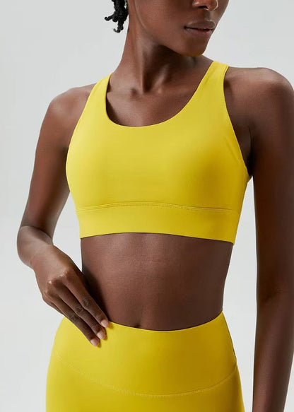 Simple Yellow Breathable Adjustable Back Hook Sports Bra Tank Top