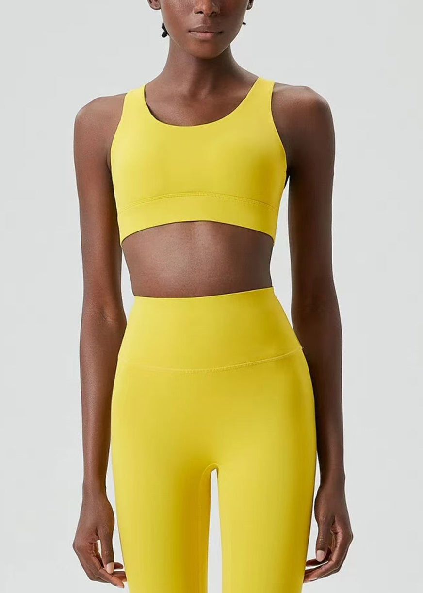 Simple Yellow Breathable Adjustable Back Hook Sports Bra Tank Top