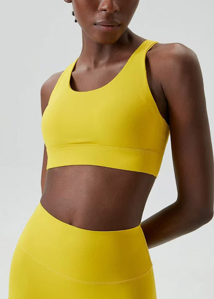 Simple Yellow Breathable Adjustable Back Hook Sports Bra Tank Top