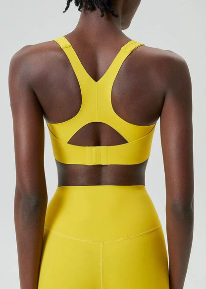 Simple Yellow Breathable Adjustable Back Hook Sports Bra Tank Top