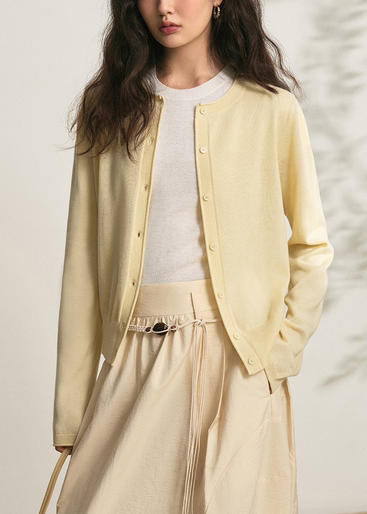 Simple Yellow Button Cozy Knit Cardigans Long Sleeve