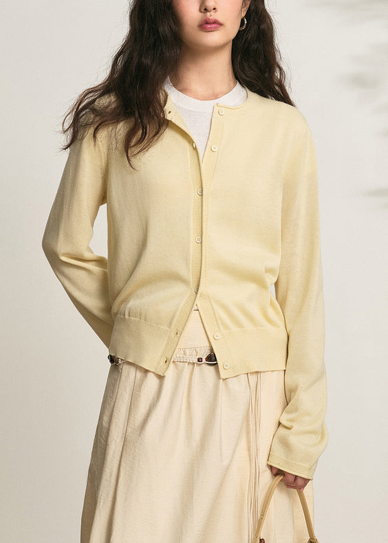 Simple Yellow Button Cozy Knit Cardigans Long Sleeve