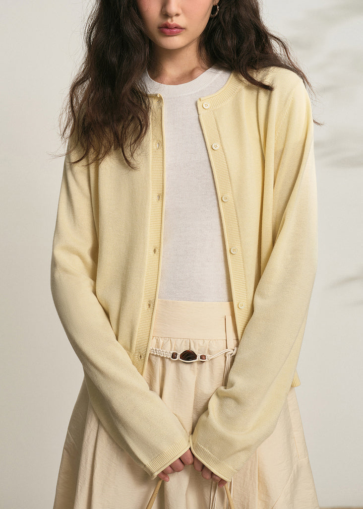 Simple Yellow Button Cozy Knit Cardigans Long Sleeve