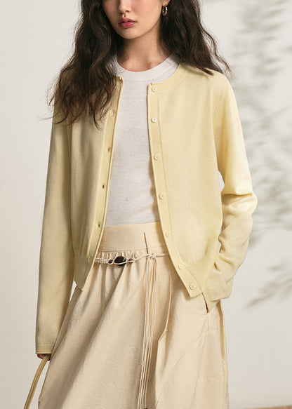 Simple Yellow Button Cozy Knit Cardigans Long Sleeve